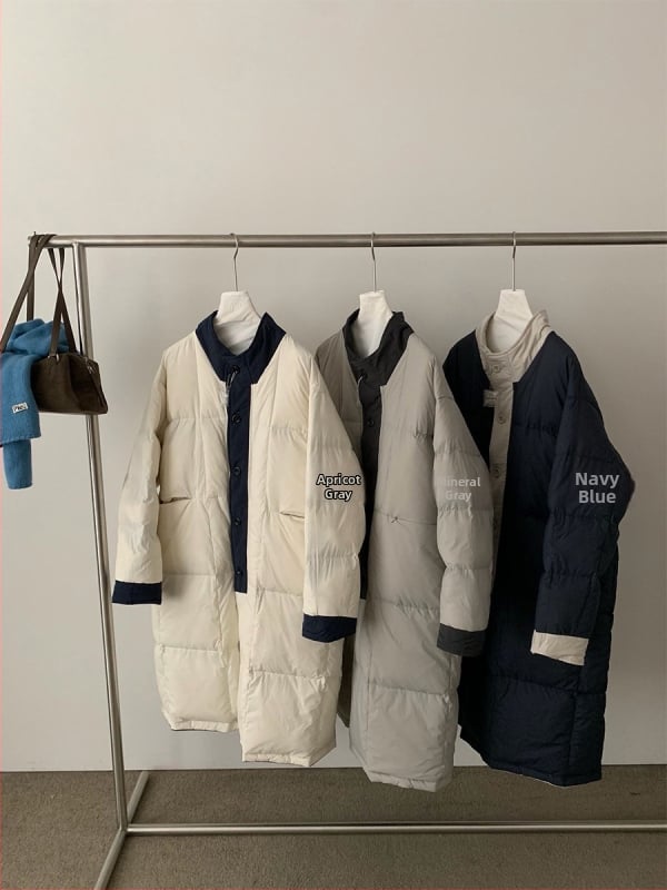 Пухено яке (реверсивно), в корейски стил, със стойка яка, полиестерна тъкан, пълнеж от патешко пух, дълго