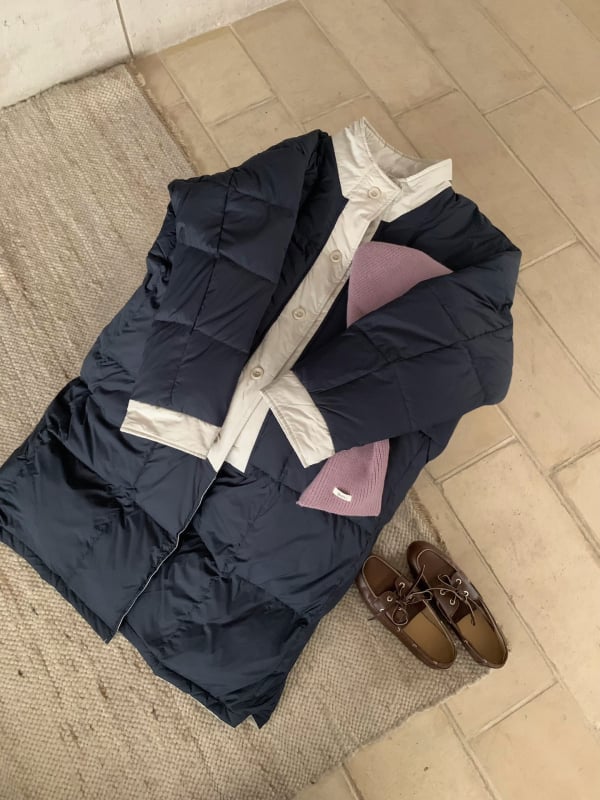 Пухено яке (реверсивно), в корейски стил, със стойка яка, полиестерна тъкан, пълнеж от патешко пух, дълго