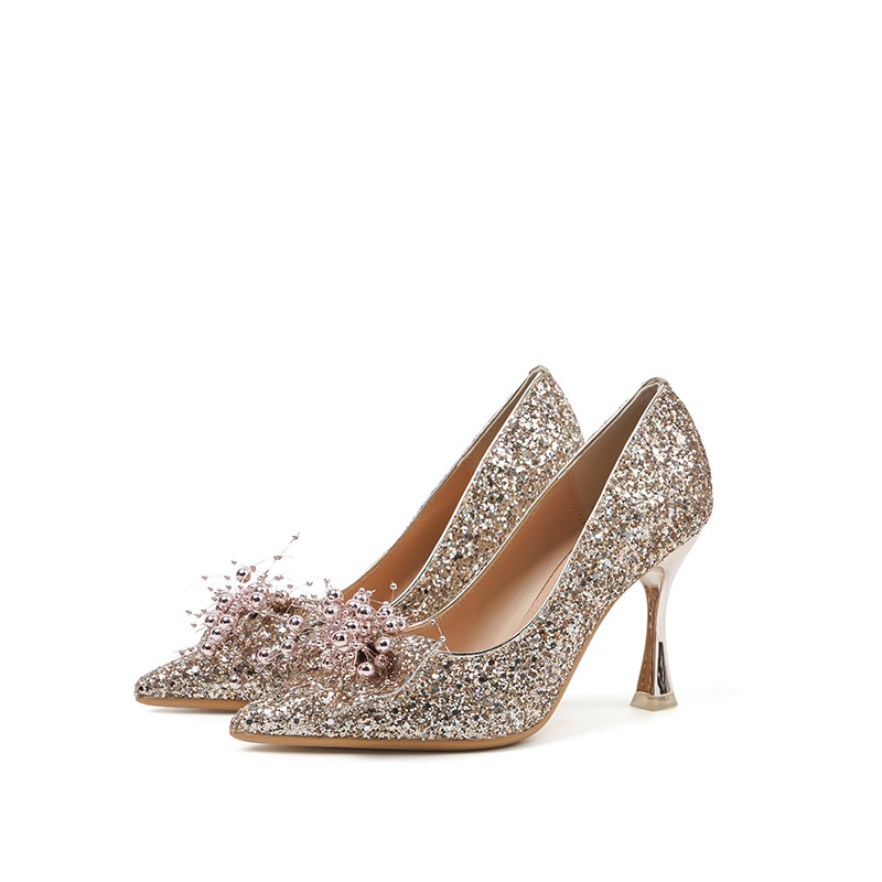 Amongqing сватбени обувки за жени – остър нос, 6–8 cm токчета, корейски стил, горнище от микрофибър