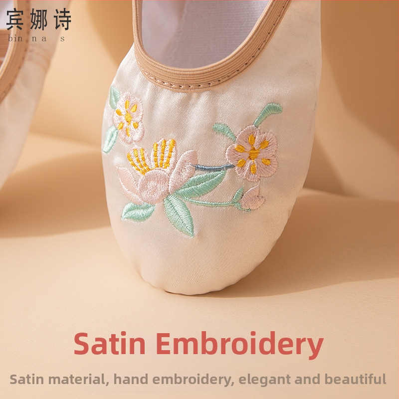 Speed Angel Detské baletné Mäkké topánky bez šnúrok, saténový vamp, národný štýl, na tanečnú praxu, pre dievčatá 3–8 rokov