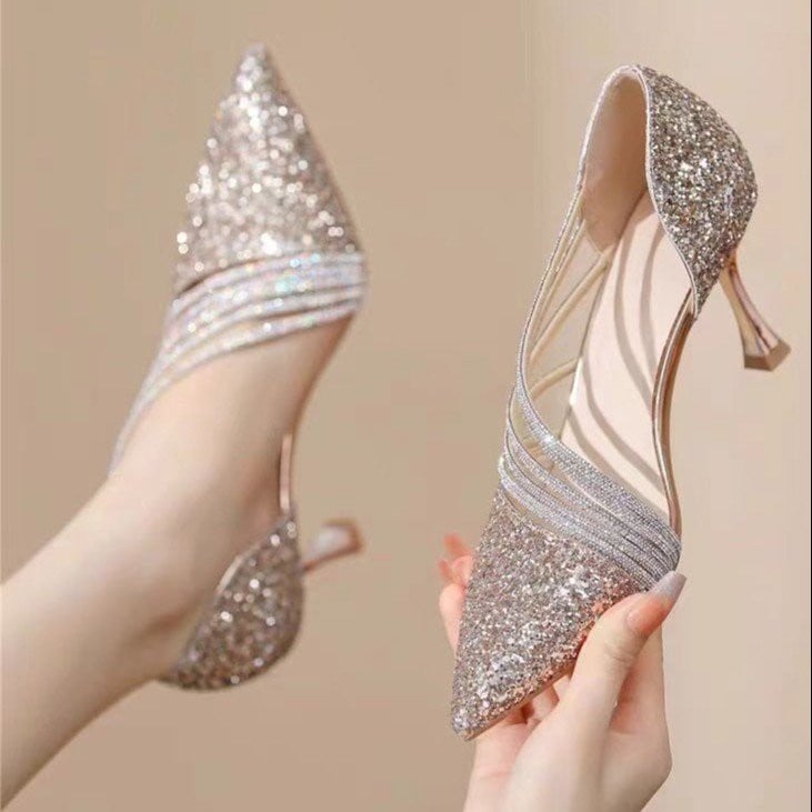 Булчински високи токчета с остър нос, 6–8 см ток, PU горна част, PU стелка, гумена подметка