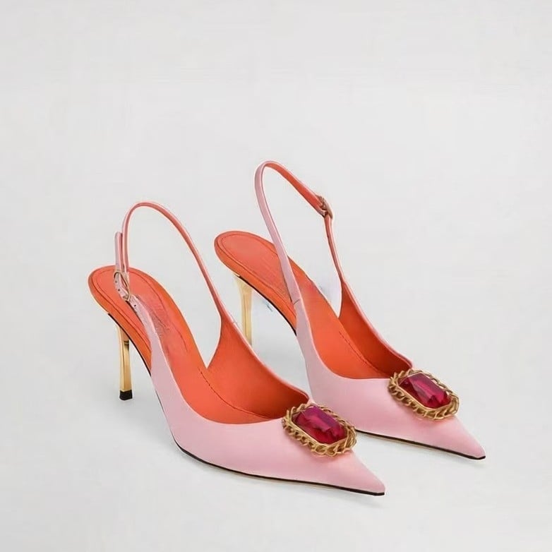 Дамски обувки с остър нос и тънък ток, високи 6–8 cm, горна материя супер влакна, подметка гума