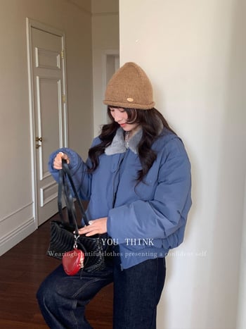 YOU THINK Thirteen Lines зимно пухено яке с яка от изкуствена козина, корейска версия, нейлонова материя, пух от бела патица 90%+