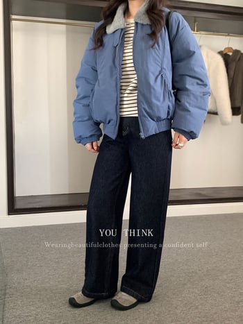 YOU THINK Thirteen Lines зимно пухено яке с яка от изкуствена козина, корейска версия, нейлонова материя, пух от бела патица 90%+