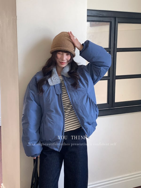 YOU THINK Thirteen Lines зимно пухено яке с яка от изкуствена козина, корейска версия, нейлонова материя, пух от бела патица 90%+