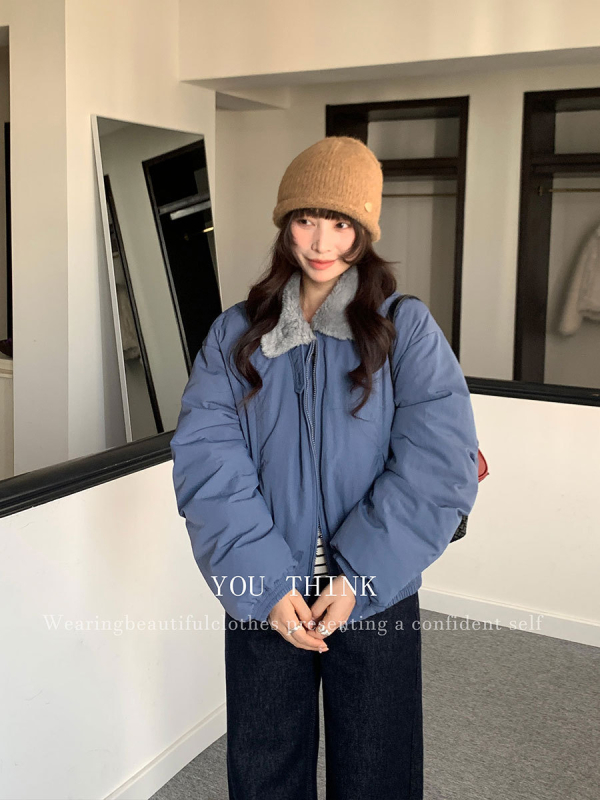 YOU THINK Thirteen Lines зимно пухено яке с яка от изкуствена козина, корейска версия, нейлонова материя, пух от бела патица 90%+