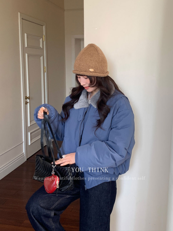 YOU THINK Thirteen Lines зимно пухено яке с яка от изкуствена козина, корейска версия, нейлонова материя, пух от бела патица 90%+