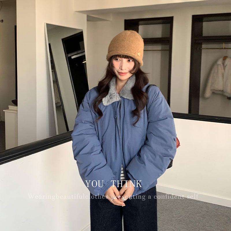 YOU THINK Thirteen Lines зимно пухено яке с яка от изкуствена козина, корейска версия, нейлонова материя, пух от бела патица 90%+