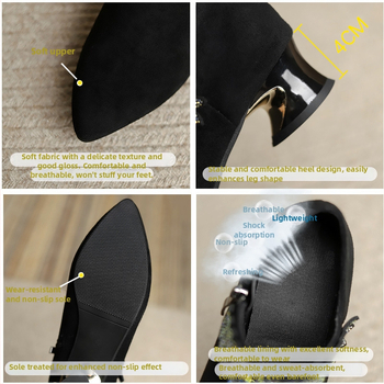 Pantofi dama cu varf ascuțit, nabuk, toc mic, fermoar lateral, talpă din cauciuc