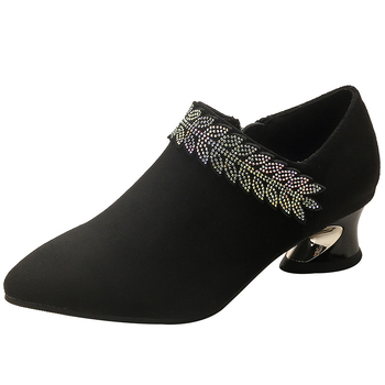 Pantofi dama cu varf ascuțit, nabuk, toc mic, fermoar lateral, talpă din cauciuc