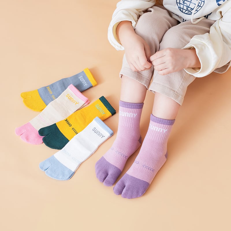 Детски памучни чорапи с разделени пръсти, 80–90% памук, абсорбиращи пот, средно високи, за деца 7–12 години