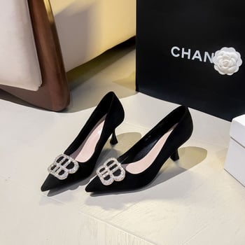 Дамски сватбени обувки с остър нос, PU горна част, 6–8 см тънък ток и гумена подметка