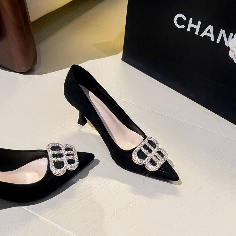 Дамски сватбени обувки с остър нос, PU горна част, 6–8 см тънък ток и гумена подметка