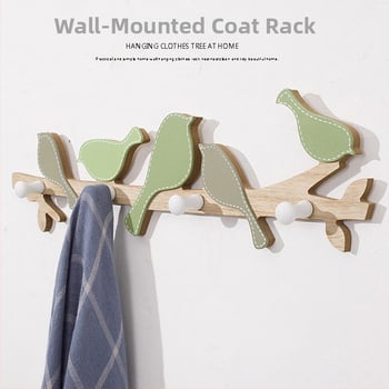 Cuier de perete din lemn cu pasăre, cu mai multe cârlige – stil american, decor rustic pentru casă, sarcină maximă 10 kg, Weiyi Home