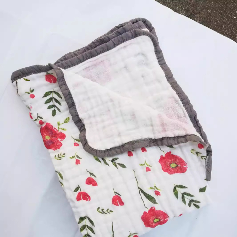 Prosop de înfășurare din bumbac muselin cu patru straturi — 95%+ bumbac; modele animale, desene animate și flori; pentru sugari și copii mici