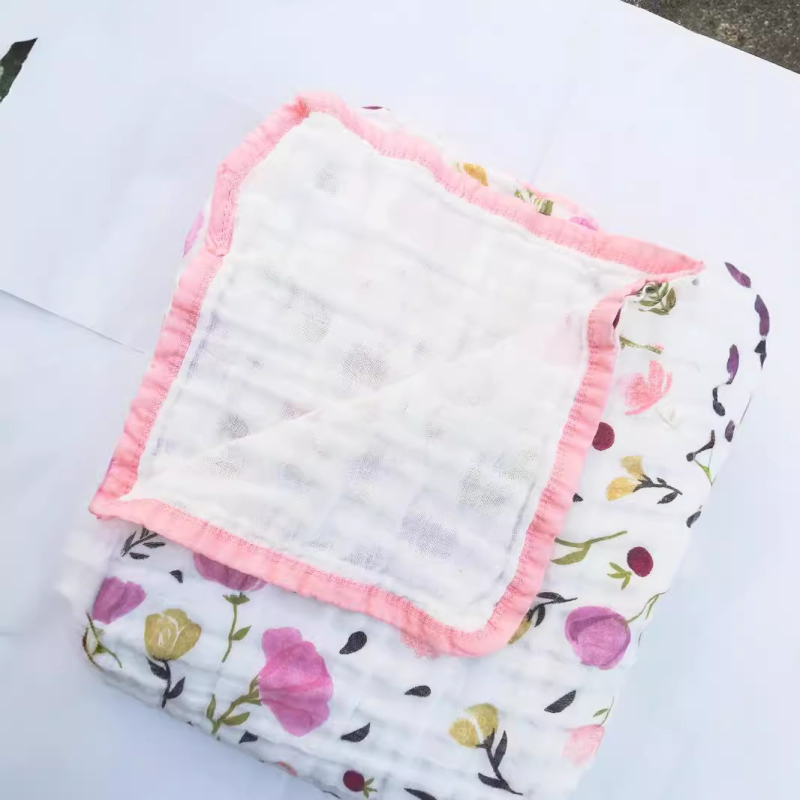 Prosop de înfășurare din bumbac muselin cu patru straturi — 95%+ bumbac; modele animale, desene animate și flori; pentru sugari și copii mici