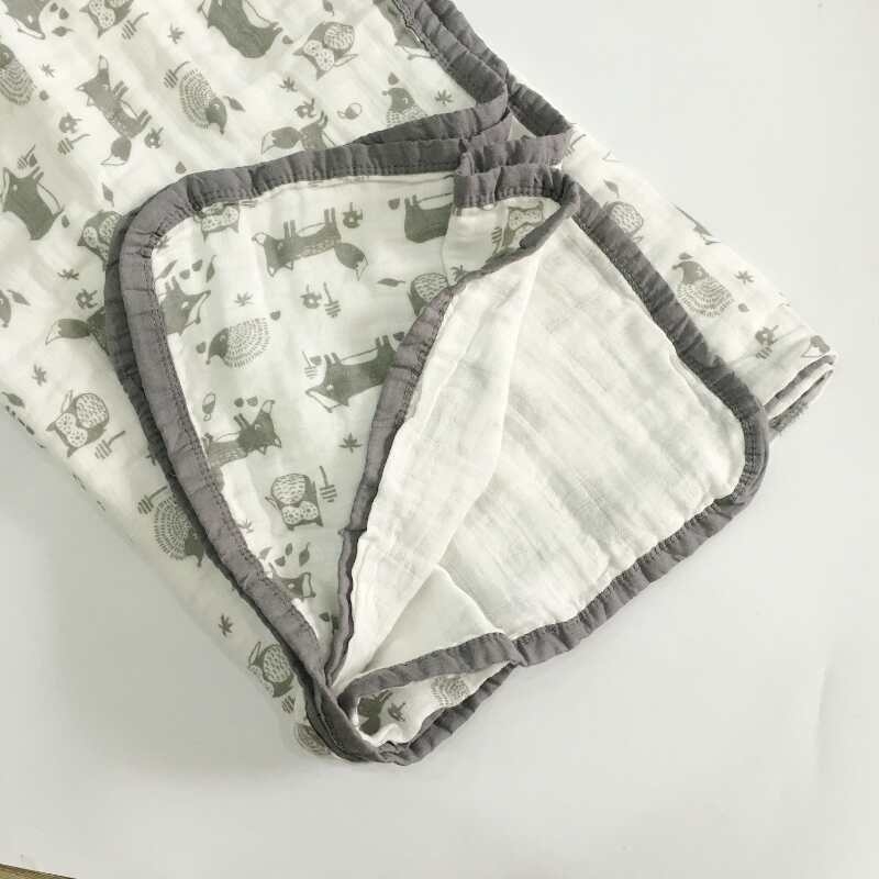 Prosop de înfășurare din bumbac muselin cu patru straturi — 95%+ bumbac; modele animale, desene animate și flori; pentru sugari și copii mici