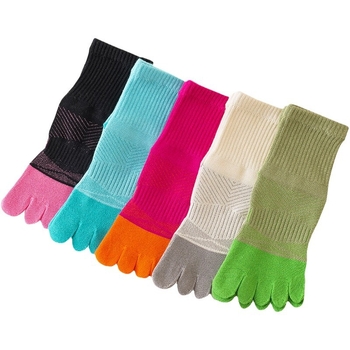 Șosete femei cu cinci degete – sportive, bloc de culoare, absorbție a transpirației, respirabile, combed cotton