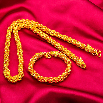 Мъжки комплект: колие и гривна от месингова сплав, усукана верига, висулка с флорален мотив