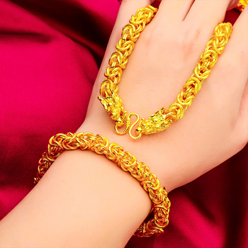 Мъжки комплект: колие и гривна от месингова сплав, усукана верига, висулка с флорален мотив