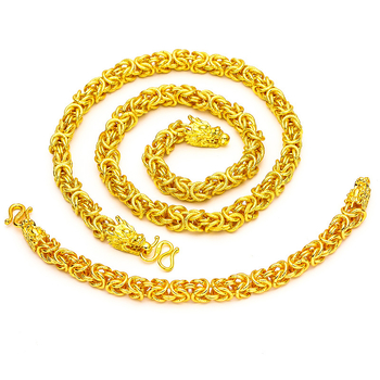 Мъжки комплект: колие и гривна от месингова сплав, усукана верига, висулка с флорален мотив