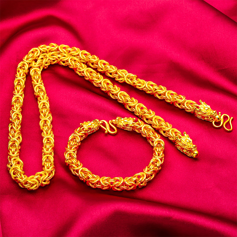 Мъжки комплект: колие и гривна от месингова сплав, усукана верига, висулка с флорален мотив