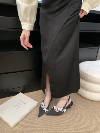 Ženske satin šandale s rhinestones na vrhu, zatvoreni prsti, PU gornji dio, debeli pet 6-8 cm, korejski stil, prugasti uzorak