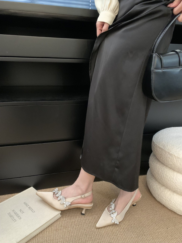 Ženske satin šandale s rhinestones na vrhu, zatvoreni prsti, PU gornji dio, debeli pet 6-8 cm, korejski stil, prugasti uzorak