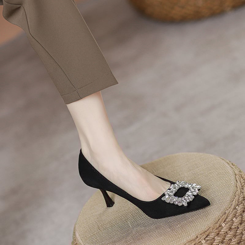 Обувки за банкети — заострен нос, велур, 6–8 см висок ток, тънък ток, PU стелка