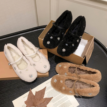 Mary Jane обувки, кръгъл нос, горна част от вълнена смес, среден ток 3–6 cm, кадифена подплата