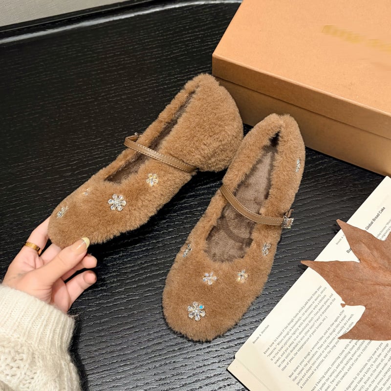 Mary Jane обувки, кръгъл нос, горна част от вълнена смес, среден ток 3–6 cm, кадифена подплата