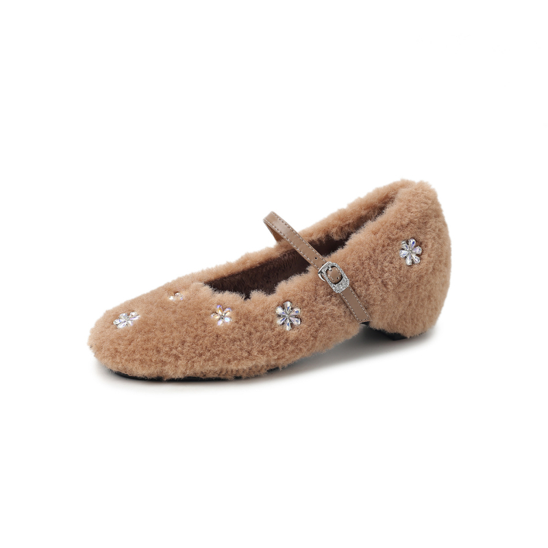 Mary Jane обувки, кръгъл нос, горна част от вълнена смес, среден ток 3–6 cm, кадифена подплата