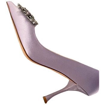 Дамски високи токчета с остър нос, кристална снежинка и винена чаша – сатенен горен слой, кожена подметка, вътрешност от овча кожа, 6–8 см