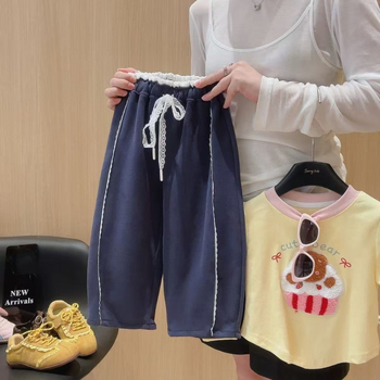 Gyerekeknek szóló balett-stílusú nadrág csipke-szegéllyel, patchwork és ívelt széllel, 50% pamut, 3–8 éveseknek