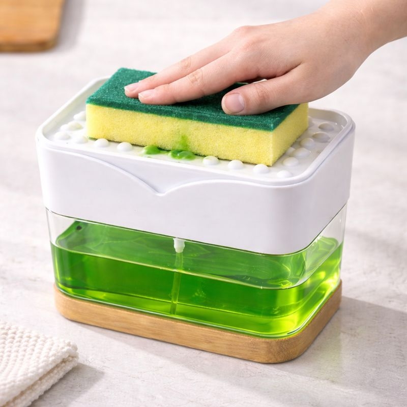 Automatski dispenser za tekući deterdžent za suđe s držačem četke i kutijom za čišćenje – PP materijal, 165 g, stolna instalacija, minimalistički stil