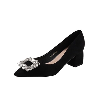 Дамски високи токчета с остър нос, велурена горна част, средно дебело токче 3–6 см, гумена подметка, PU стелка