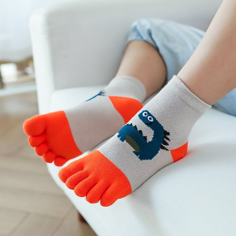 Dječje čarape s pet prstiju, prozračne mrežaste, motiv dinosaura, 80% pamuk, uzrast 4-6 godina