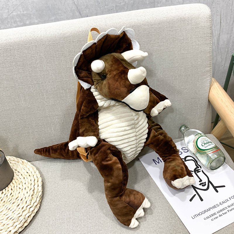 Detský batoh s plyšovým dinosaureom – ultra ľahký, plyšový materiál, vzor zvierat, ramenné popruhy s vzdušnou výplňou, pre škôlku