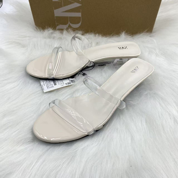 Wedge обувки с две прозрачни тънки презрамки, кристални акценти, квадратен пръст, PU горен материал, среден ток 3–6 cm