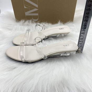 Wedge обувки с две прозрачни тънки презрамки, кристални акценти, квадратен пръст, PU горен материал, среден ток 3–6 cm