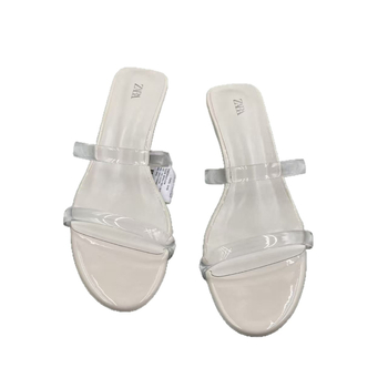 Wedge обувки с две прозрачни тънки презрамки, кристални акценти, квадратен пръст, PU горен материал, среден ток 3–6 cm