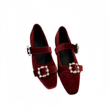 Френски ретро Mary Jane балеринки за жени с вътрешно повдигане на височината, едно презрамване, кръгъл нос, нисък vamp, кристални акценти