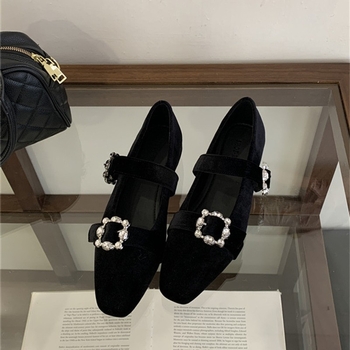 Френски ретро Mary Jane балеринки за жени с вътрешно повдигане на височината, едно презрамване, кръгъл нос, нисък vamp, кристални акценти