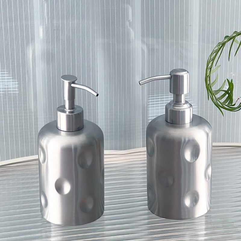 304 rozsdamentes acél fürdőszobai lotionás üveg és szappanadagoló, kézi nyomású működés, polírozott és kefés felület, modern minimalista stílus, 215 g