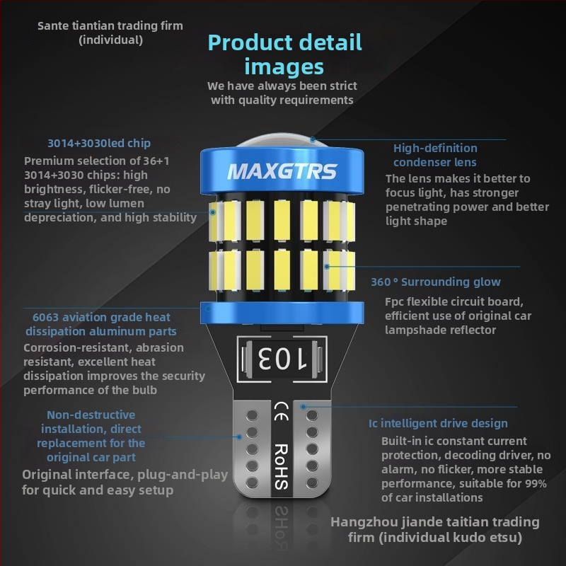 LED T10 žiarovka pre svetlo poznávacej značky, vysoká jasnosť, šošovka, základ W5W (12V, 5000 lm)