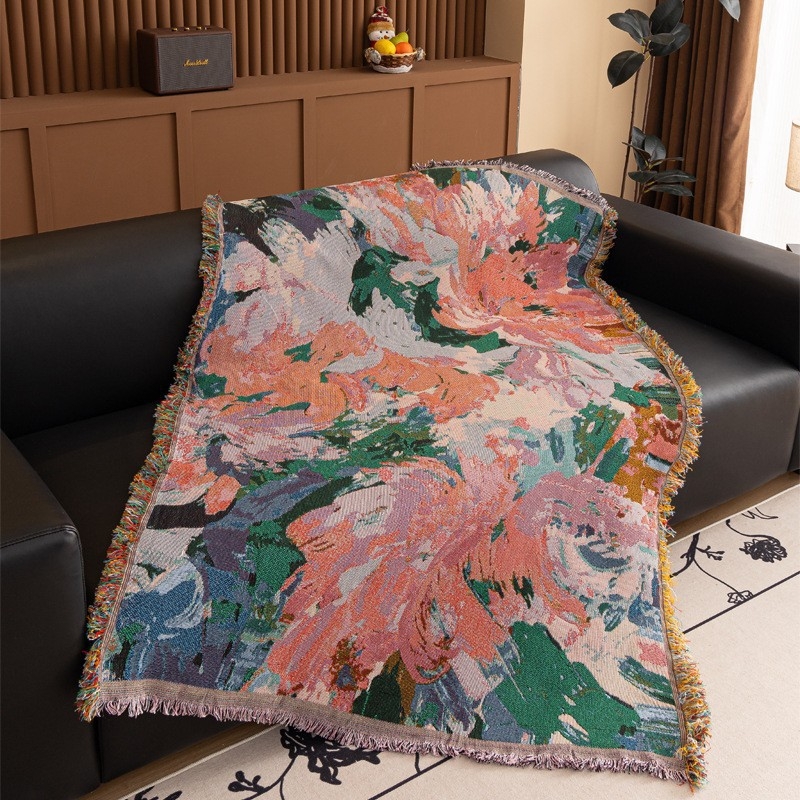 Διακοσμητικό γοβλέν για διακόσμηση χώρου, ορθογώνιο και πολυλειτουργικό κάλυμμα για καναπέ και καρέκλες. Υλικό: μείγμα πολυεστέρα-βαμβακιού; Μηχανικά υφαντό; Μοτίο: λουλούδια/χορτάρια/φυλλά; Στυλ: Νέο Κινέζικο Στυλ.