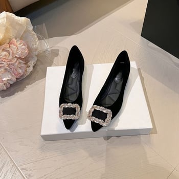 Дамски обувки с остър нос, 2025 модел, Corduroy горна част, нисък ток, PU подметка