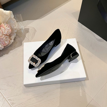 Дамски обувки с остър нос, 2025 модел, Corduroy горна част, нисък ток, PU подметка