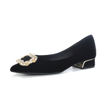 Дамски обувки с остър нос, 2025 модел, Corduroy горна част, нисък ток, PU подметка