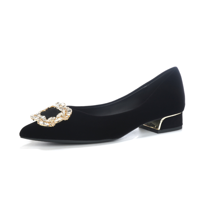 Дамски обувки с остър нос, 2025 модел, Corduroy горна част, нисък ток, PU подметка